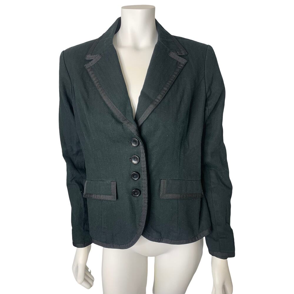 Merona Size M Black Blazer with Satin Trim and Dark Green Undertones